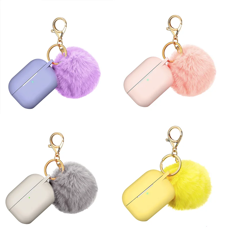 Luxury Cute Fox Fur Ball Plush Keychain Earphone Silicone Case for Airpods Pro Protective Wireless Bluetooth Headset Airpods 3