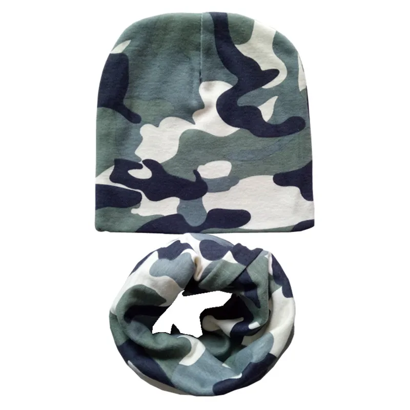 camo Модный детский шарф с камуфляжным принтом, шапка для девочек, пружинные кольца, Осень-зима, детские вязаные шапки, теплые хлопковые детские головные уборы, комплект шарфов, шапка для мальчиков - Цвет: camo