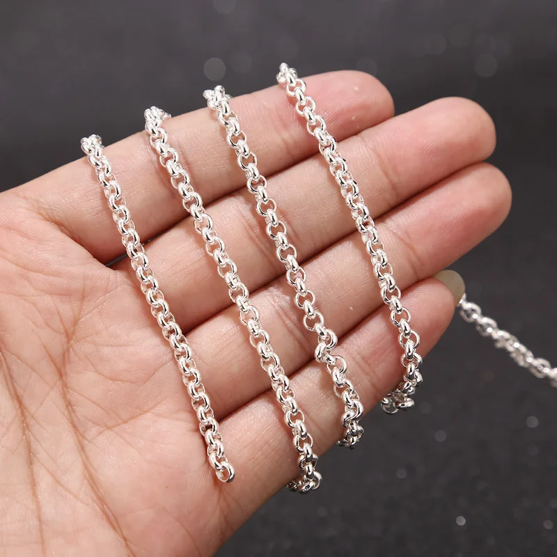 

1 Meter Stainless Steel Silver Plated Rolo Chain 3mm 4mm Width Open Link Chain for Jewelry Making