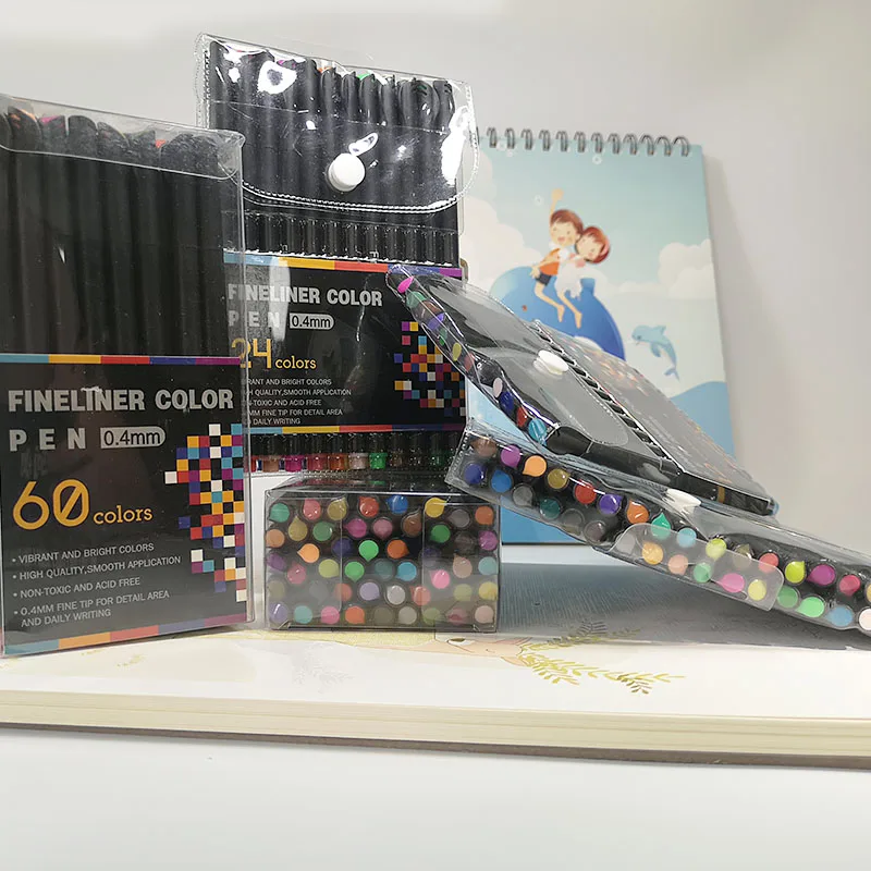 60 цветов, 0,4 мм, волоконные художественные маркеры, карандаши для рисования на акварельной основе, фломастеры для рисования, тонкие кончики, тонкие кончики, ручка-крючок