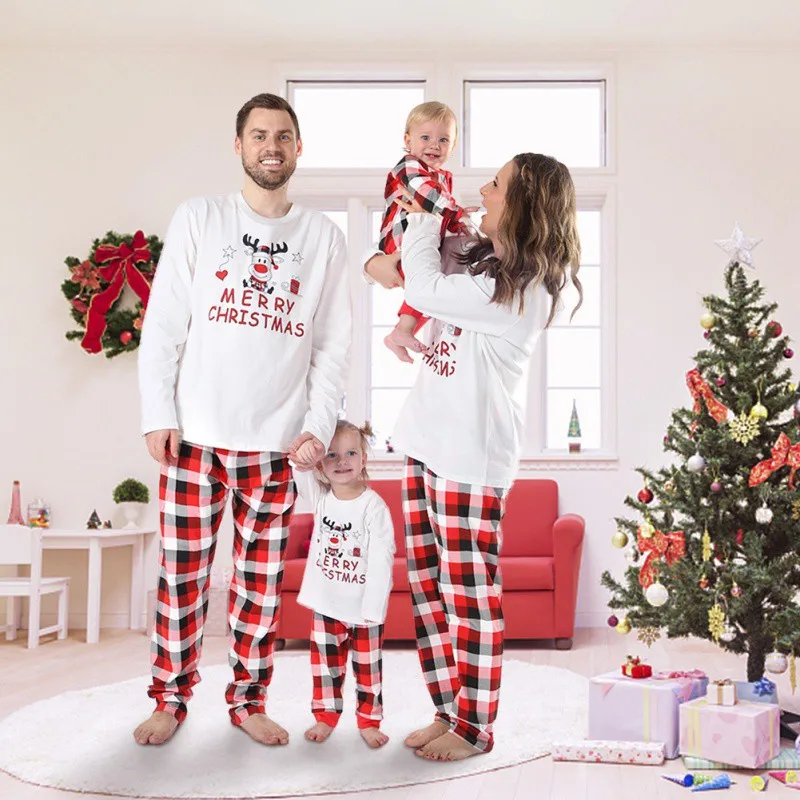 Одинаковые рождественские пижамы для всей семьи, PJs устанавливает ночную рубашку, одежда для всей семьи, комплект повседневной одежды для детей, Рождественская одежда для сна для взрослых - Цвет: A