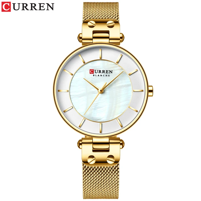gold-white CURREN женские часы лучший бренд класса люкс из нержавеющей стали ремешок наручные часы для женщин розовые часы Стильные кварцевые женские часы - Цвет: gold-white