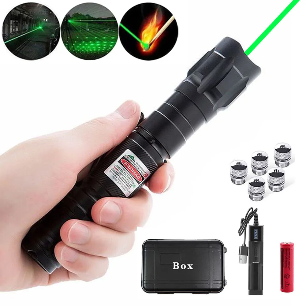 High Power Green Laser Pointer Pen 532nm Adjustable Focus Burning Red Laser Sight 500 to10000 meters range Lazer-009 For Hunting