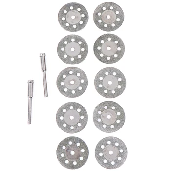 

10pcs/set 25mm Mini Diamond Saw Blade Silver Cutting Discs With 2X Connecting Shank For Dremel Drill Fit Rotary Tool