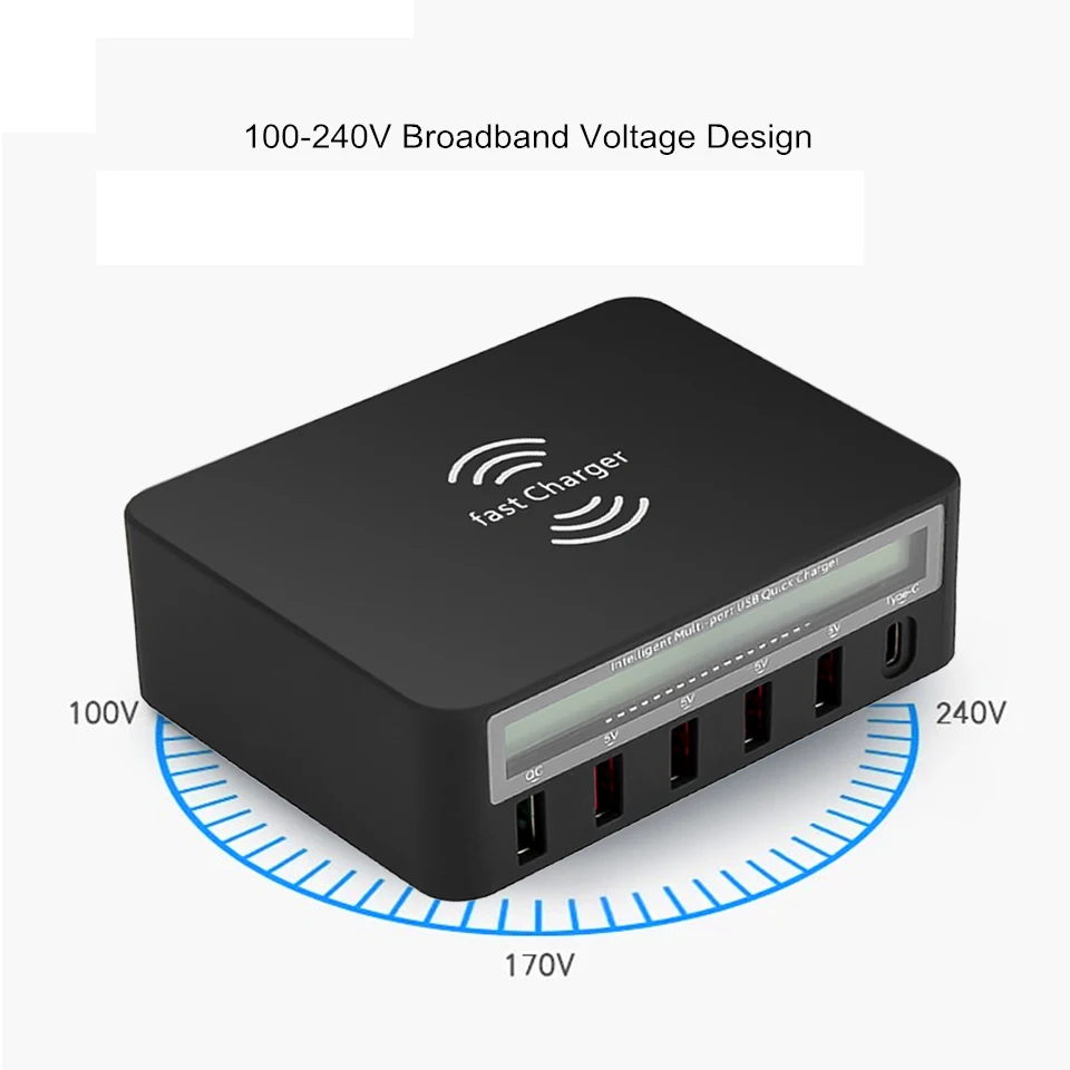 Универсальный 6 портов usb type C зарядное устройство цифровой дисплей QC 3,0 быстрозарядная станция бытовой беспроводной зарядный адаптер с вилкой ЕС