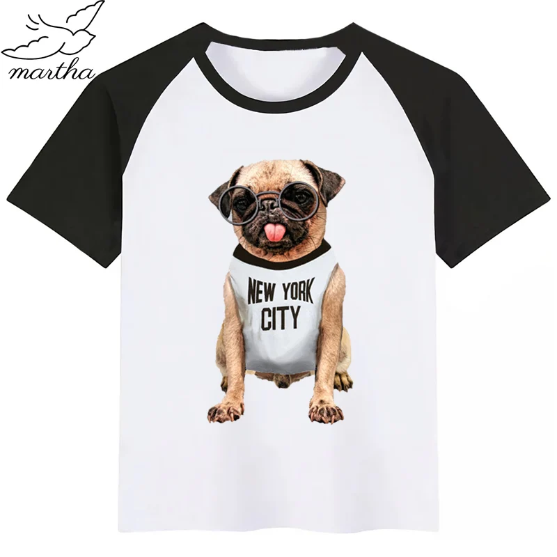 Детская модная футболка с изображением рок-собаки и забавного мопса для маленьких мальчиков модная футболка с короткими рукавами и рисунком забавная футболка для девочек Повседневная футболка