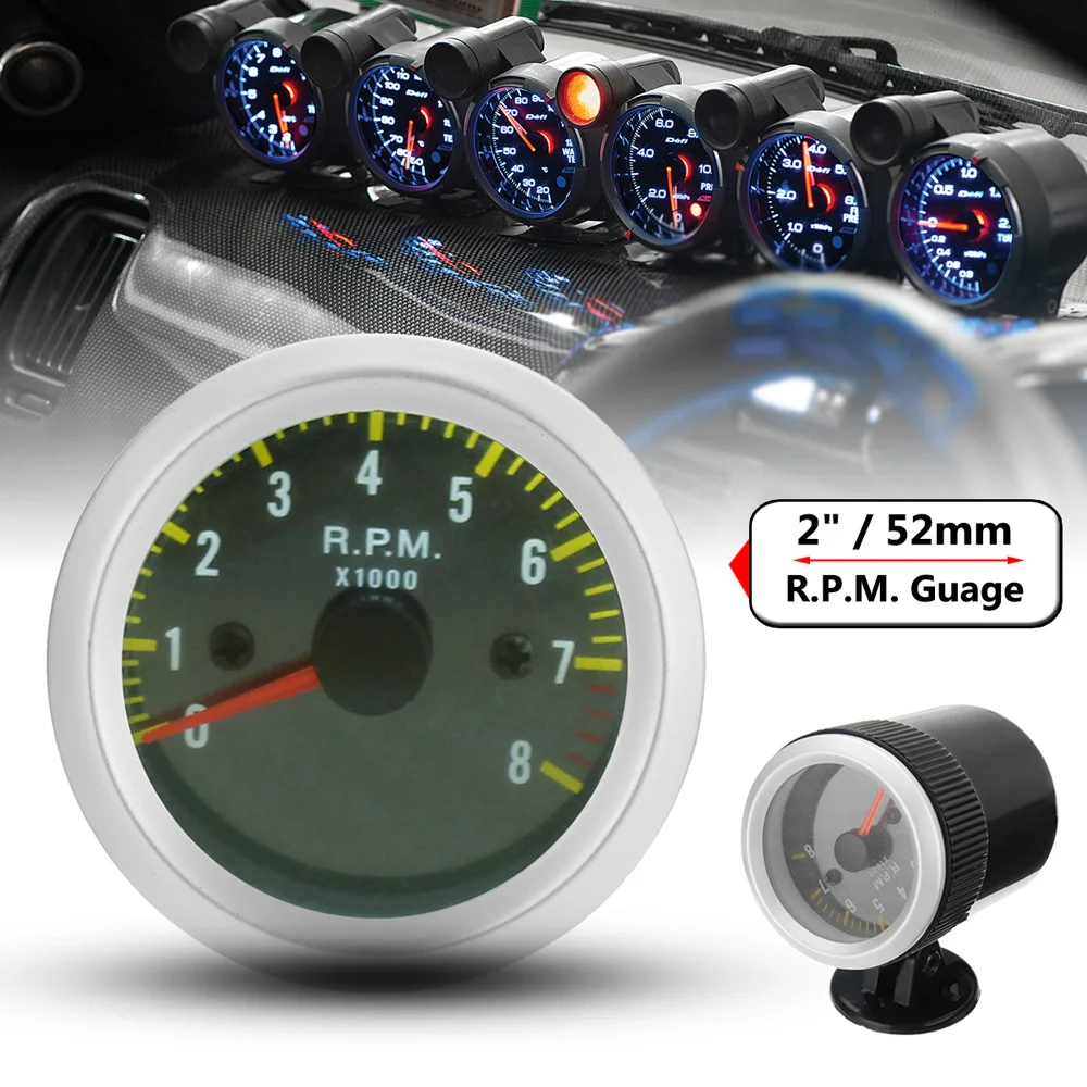 

52MM Tachometer Spare Accessories Gauge 0 - 8000 RPM For 4 6 8 Cylinder Engines