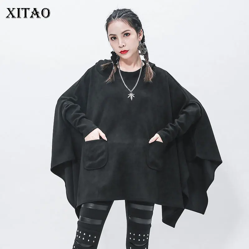 XITAO, плиссированные Необычные толстовки, модные, новинка, зимние толстовки, пуловер, черный, длинный рукав, маленькие, свежие, повседневные толстовки, DMY2112