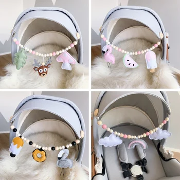 

Felt Teether Baby Pram Pacifier Clip Chain Beads Baby Teether Stroller Toys Pram Clip Bell Hanging Decorative Ornament
