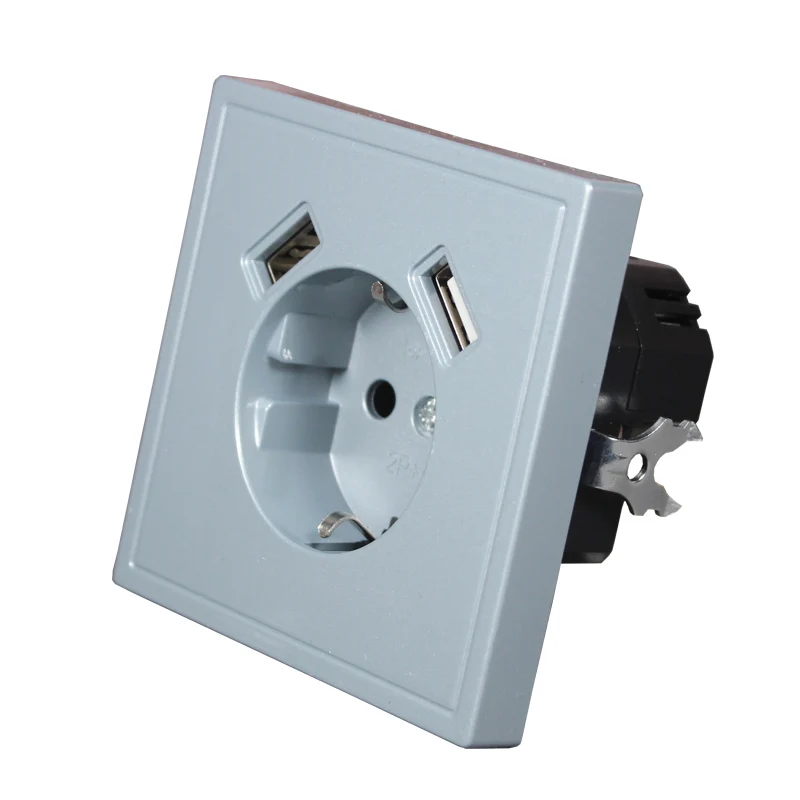Настенная розетка USB зарядное устройство двойной USB Порты и разъёмы 5V 2A Usb enchufes para сравнению приз высокого качества серого цвета J4-01 - Тип: Grey Color
