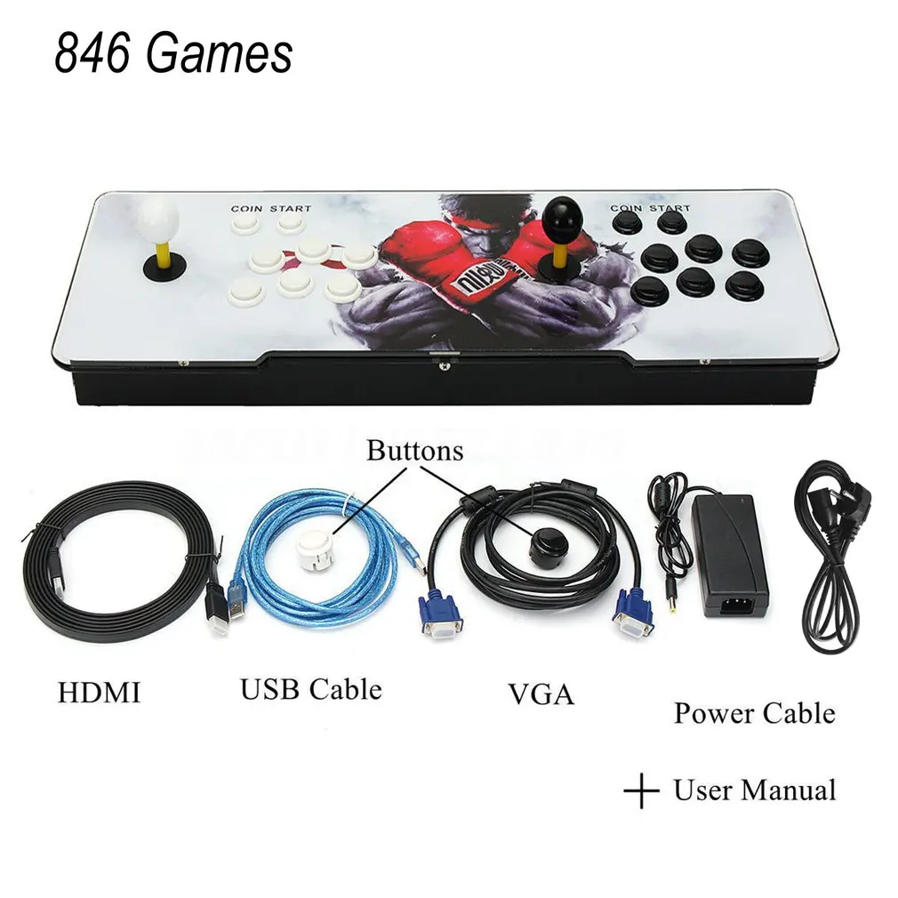 

846 Classic Games Home Multiplayer Arcade Game Console Controller Kit Set Double Joystick Children Game Console Machine US Plug