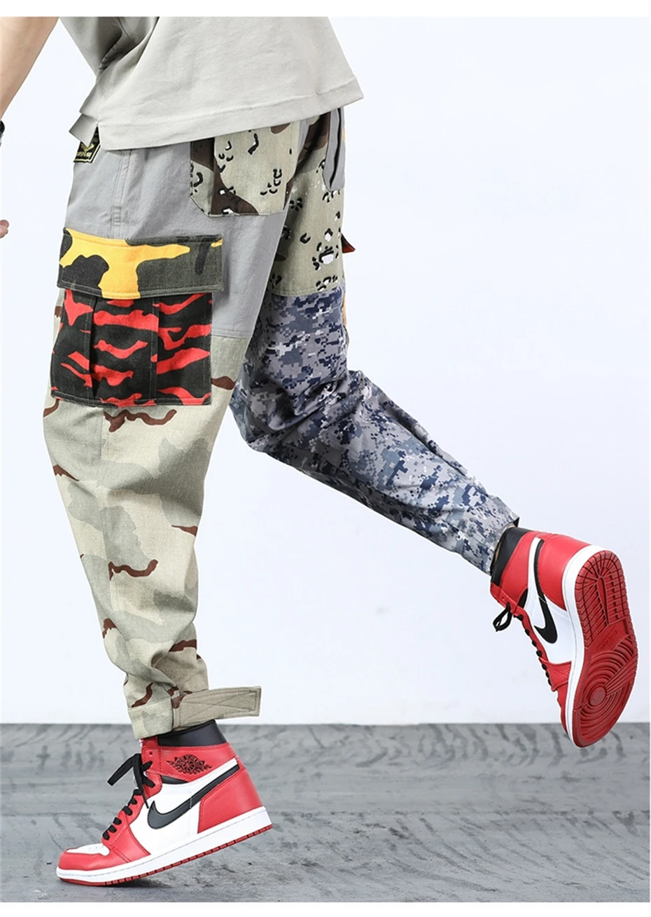 Новинка Харадзюку лоскутные брюки карго мужские хип хоп уличные джоггеры брюки с эластичной талией повседневные камуфляжные спортивные брюки мужские