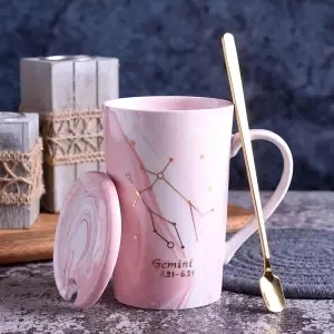 Кружка созвездие чашка Женская керамическая чашка с крышкой Ложка креативная пара чашка рождественские кружки Tazas De ceramic a Creativas - Цвет: Gemini