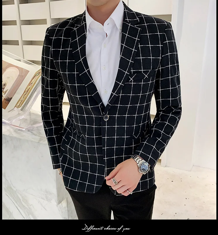 Autumn Winter Men Dress Suit High Quality Slim Fit Men Blazer Jacket Size S M L XL XXL XXXL Business Lattice Blazers Men Jackets