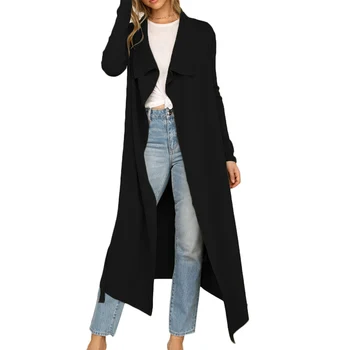

Women's Trench Coat Long Sleeve Lace Up Slim Up Coat British Style Solid Color Spring And Autumn Ropa Mujer Ladies Long Coat