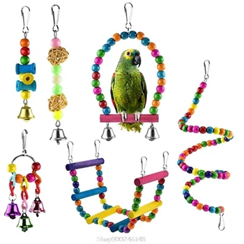 

6Pcs Colorful Bird Parrot Toy Chewing Hanging Swing Bell Conure Climbing Ladders S24 20 Dropship