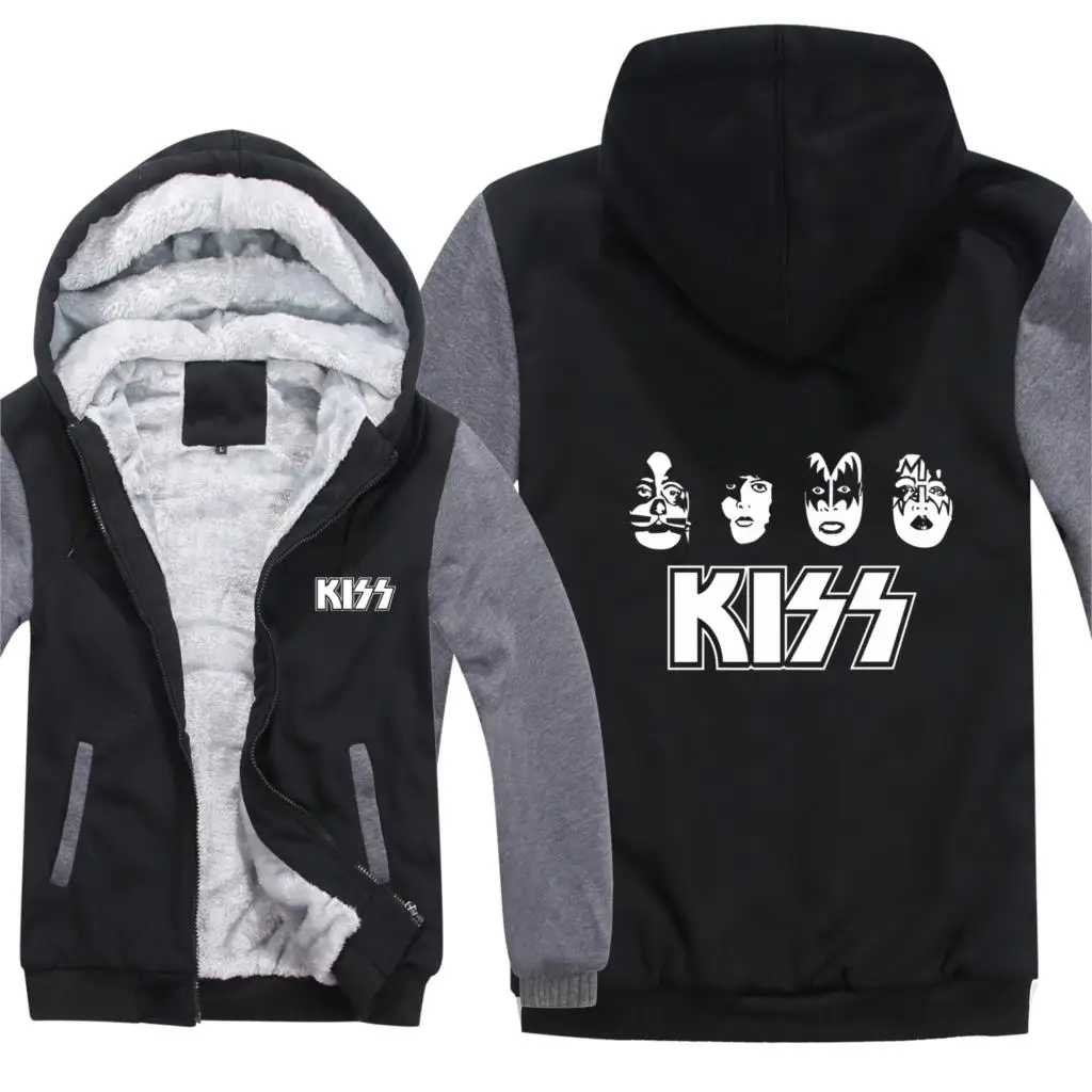 Kiss Band толстовки Мужские Пуловер Шерсть подклад куртки Kiss Band хип хоп толстовки с капюшоном модное пальто