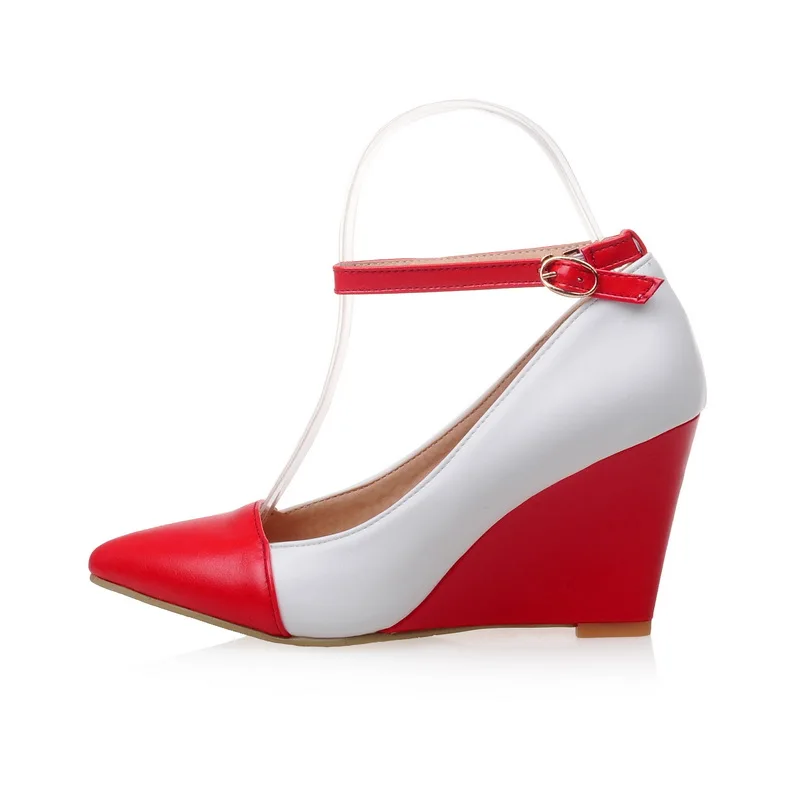 

2020 Women Pumps Wedge Heel Shoes Pointed Toe High Heels Ladies Pumps Wedges Female Plain black Shoes Large Size 34-42