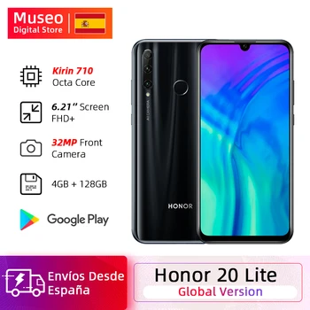 Перейти на Алиэкспресс и купить Глобальная версия смартфона Honor 20 Lite, 4 Гб, 128 ГБ, передний экран 32 МП, Восьмиядерный процессор Kirin 710, Android 9,0, камера заднего вида 24 МП