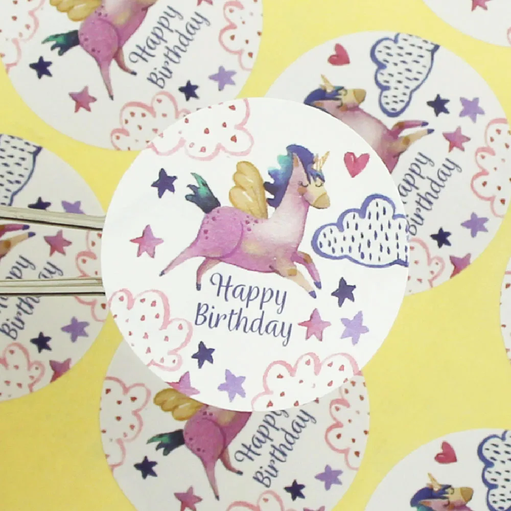 Милый Единорог наклейка «с Днём рождения» подарочная упаковка ручной работы наклейка подарок на день рождения выпечки конфеты упаковка Украшения 120 шт