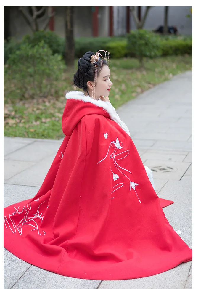 Вышивка Hanfu плащ для женщин народное представление одежда осень и зима пальто дамы с капюшоном фестивальный рейв наряд DC3443