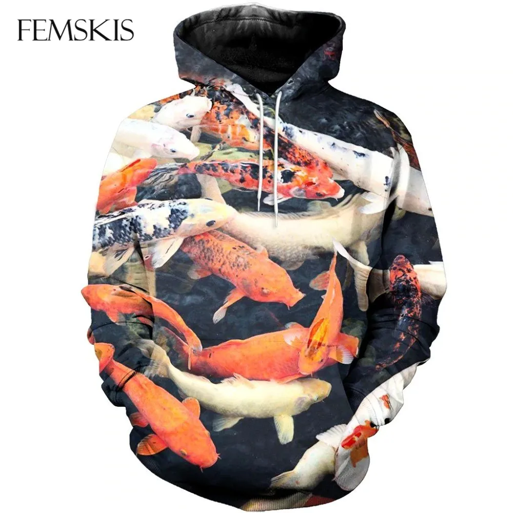 

FEMSKIS Beautiful Fishing Pattern 3D Print Hoodies Fish Men Women Fashion Sweatshirts Pullovers Top Long-sleeve Sport Wear Hoody