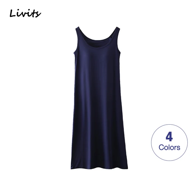 Women s Bra Tank Dress Adjustable Midi Silp Camisole Dresses Sleeveless Sexy Casual Korean SA0069