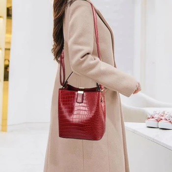 

women's bag PU Bucket Single Fashion Alligator Hasp Shoulder Bags handbag and purses luxury handbags women bags designer