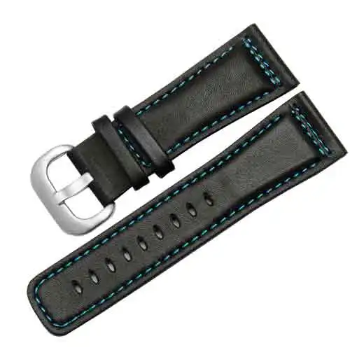 PEIYI 28mm Leather watch band with pin buckle Replacement Machinery Men's Watch Colored Line strap For P1 P2 M1 M2 - Цвет ремешка: black blue silver