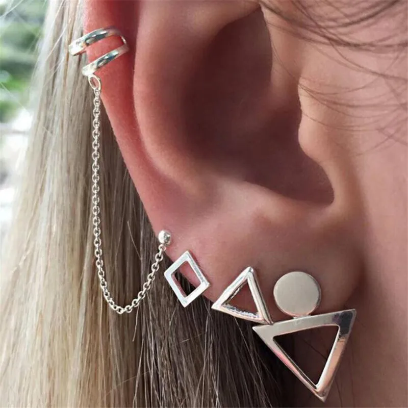 

TTLIFE 4Pcs Geometric Triangle Ear Cuff Earrings Square Metal Ear Clip Ear Studs Ear Cuffs for Women
