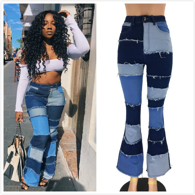 

Women's Fashion Pieced Jeans Autumn European and American Style Fashion Sticker Jeans High Street Style Sexy Women's Pants