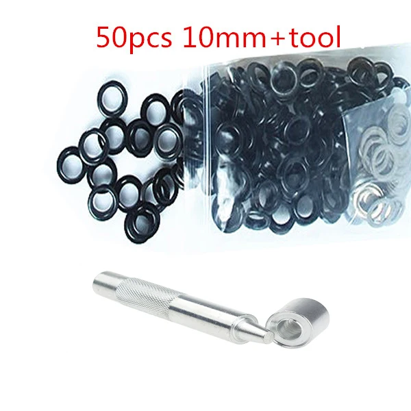 gun black 10mm 50 шт.+ 1 Набор инструментов 3,5-10 мм Металлические Люверсы с люверсами для кожевенного ремесла ремешок на туфли DIY Скрапбукинг крышка сумка бирка одежда аксессуары - Цвет: gun black 10mm