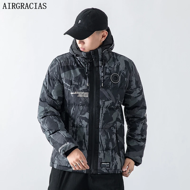AIRGRACIAS Зимняя Мужская парка в стиле милитари камуфляжная теплая и Толстая куртка