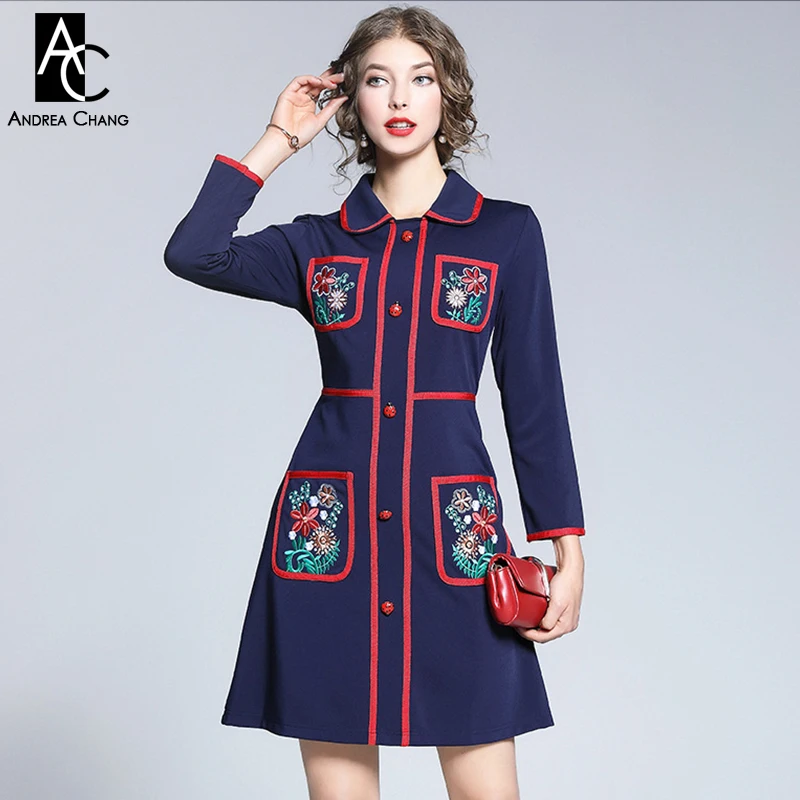 Женское мини-платье винтажное платье темно-синего цвета с цветочным узором