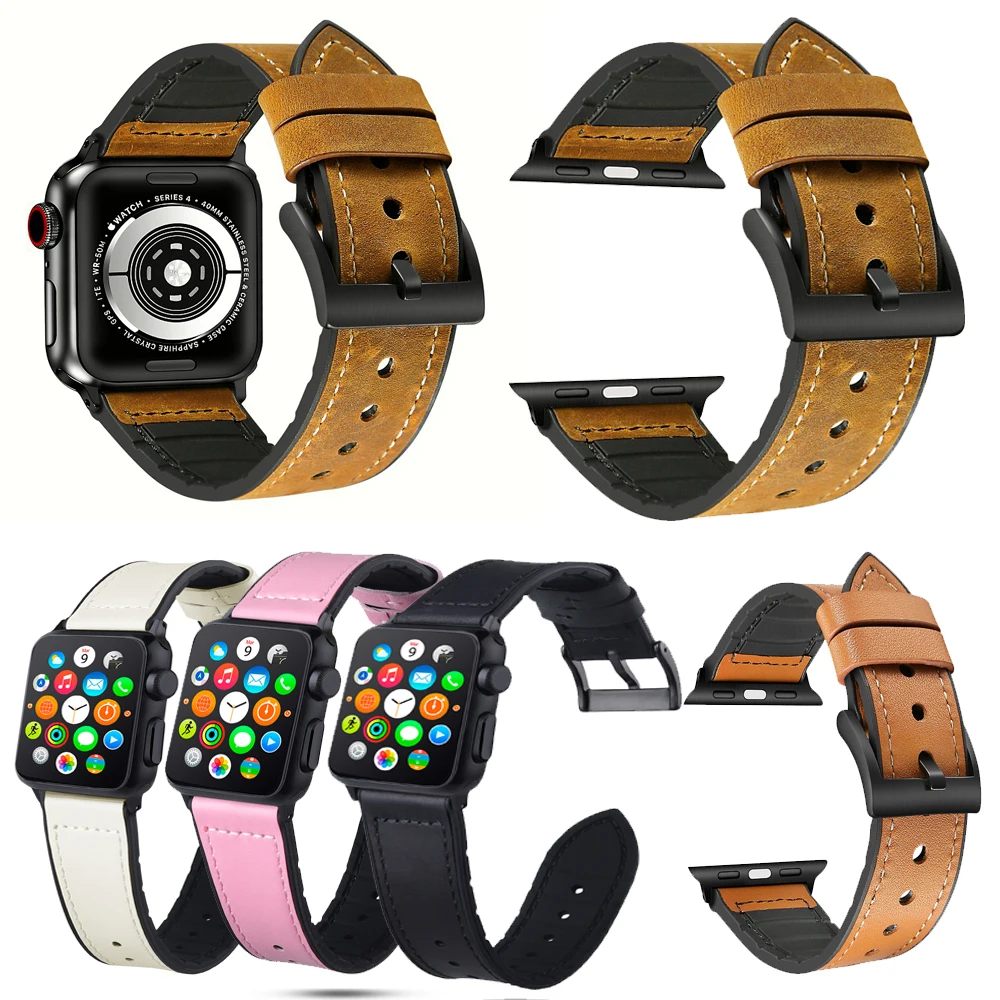 

Leather Silicone Band for apple watch 44mm series4 3 2 1 strap for iwatch 38mm 42mm Bracelet smart Accessories Wrist Replacement