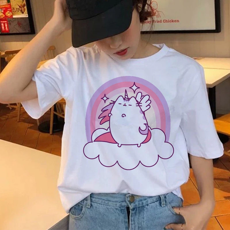 Женские футболки с котом, Harajuku, забавная мультяшная Kawaii футболка, Ullzang, милая, 90 s, графическая, Корейская футболка, модные топы, футболки для женщин