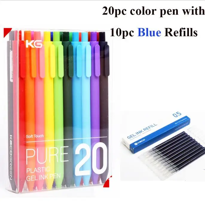 20pen and 10 Refills Ручка-знак Xiao mi KACO, 20 цветов, ручки mi jia, 0,5 мм, заправка, АБС-пластик, длина записи 400 м+ 10 шт, 0,5 мм, заправки(черный/красный/синий - Цвет: 20pen and 10 Refills
