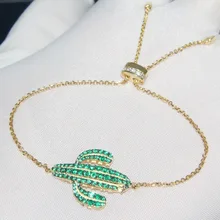 Серебро 925 пробы cz зеленый камень Браслет С КАКТУСОМ изысканный фианит женские браслеты регулируемый зеленый Растительный браслет