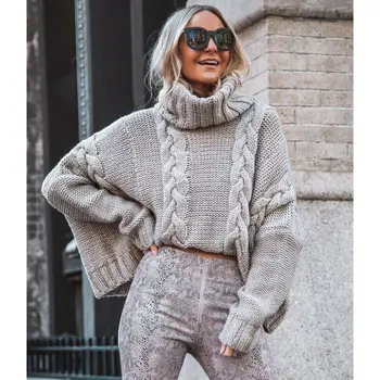 

Autumn Women Long Sleeve Pure Slim Sweater Winter Knitted Turtleneck Casual Cashmere Pullover Turtleneck Split Cuff Basic Top