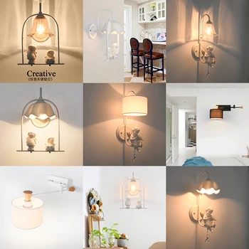 

Nordic modern creative simple European American guest restaurant mirror front children's angel bedroom bedside wall light sconce