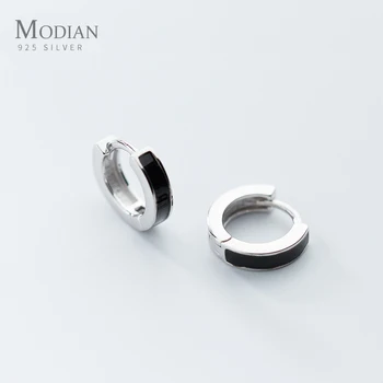 

Modian New Black And White Enamel Fashion Hoop Earrings Classic Charm Elegant 925 Sterling Silver Jewelry For Women Girl Gift