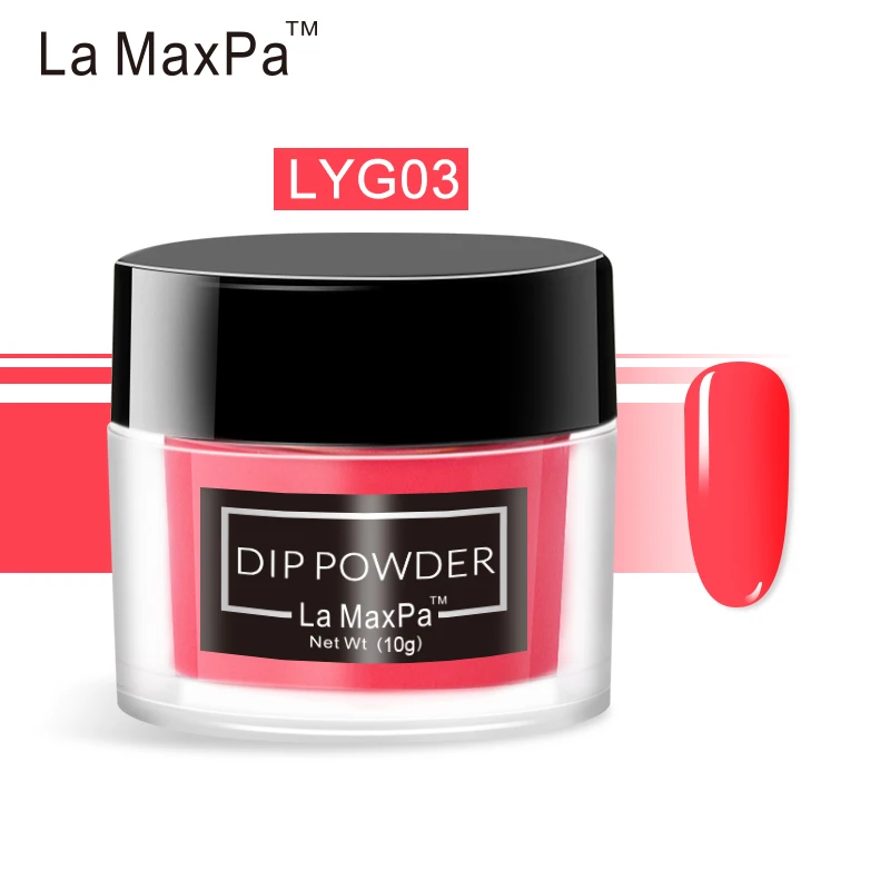 La MaxPa яркий неоновый окунающий порошок 10 грамм нет необходимости УФ светильник порошок неонового пигмента более сильная неоновая пудра окунание дизайн ногтей - Цвет: LYG03