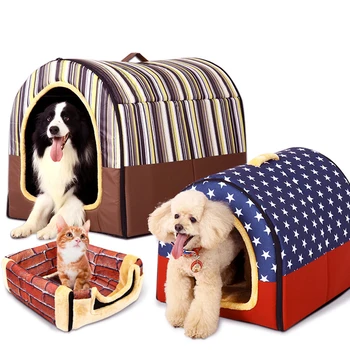 

New Plush Pet Beds Dog Houses Cat Bed House Dog Hole Nest Kennel Cave Home Removable Small Medium Large Dogs House Pets Product