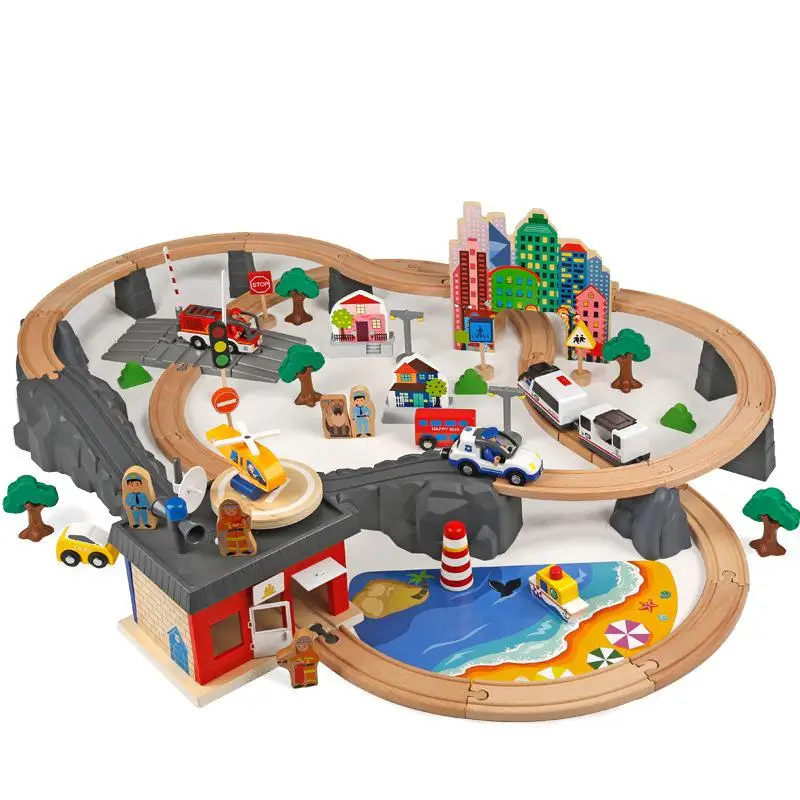 US $101.52 92 Pcs Wooden Simulation Emu High Speed Rail Model Electric Locomotive Magnetic Small Train Track Set Children Birthday Present