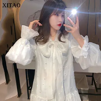 

XITAO White Ruffle Dress Fashion New Women 2020 Spring Bow Patchwork Single Breast Goddess Fan Casual Style Dress DMY4186