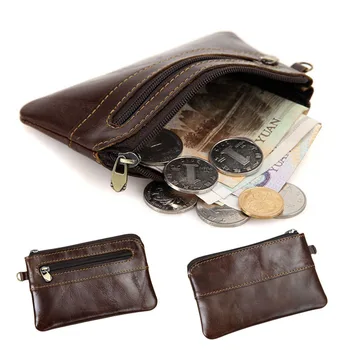 

Men's Women's Genuine Leather Coin Purse Zipper Wallet Card Holder Vintage Retro