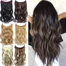 AILIADE, женские накладные волосы, невидимая проволока, для наращивания, синтетические, 22 дюйма, потайная Рыбная линия, натуральные шелковистые Волнистые Волосы