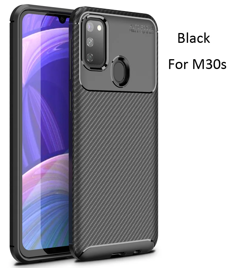 Чехол из углеродного волокна для samsung Galaxy M30s ТПУ силиконовый защитный чехол - Цвет: Black
