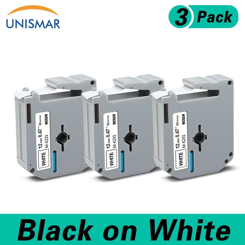 Этикетка для этикеток Unismar 3 шт. 9/12 мм MK231 MK-231 черно-белое совместимая с Brother P-touch PT-65