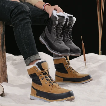 

Men Boots Brown Casual Winter Snow Boots For Men Shoes Thick Plush Waterproof Slip-resistant Male Winter Shoes Plus Size 38-47